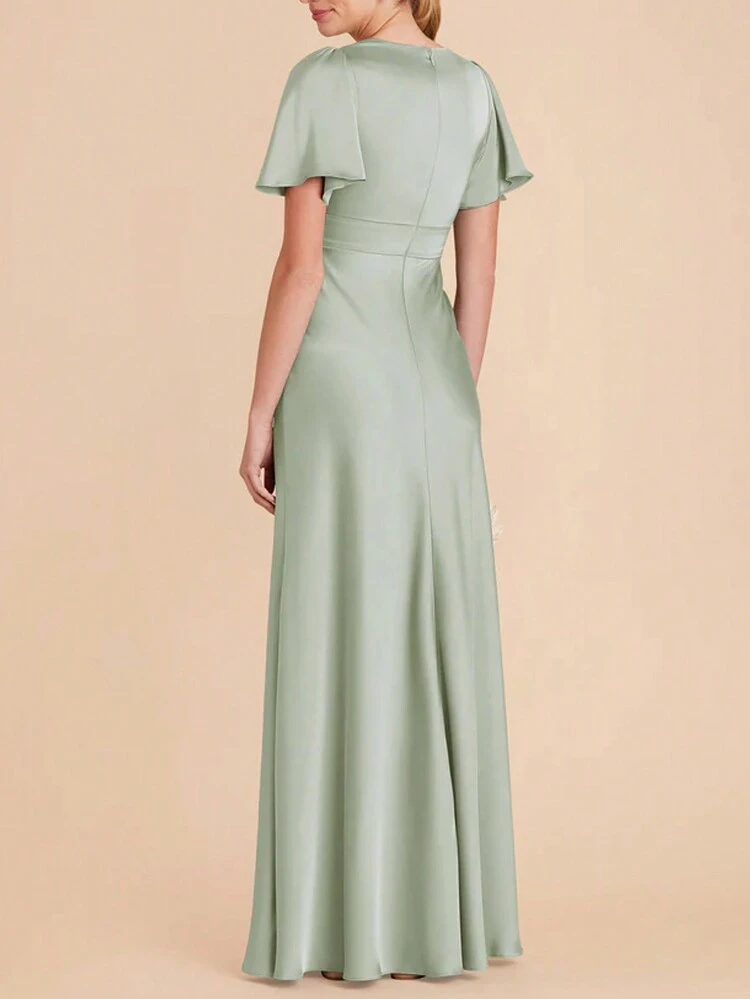 Women's Solid V-Neck Ruffle Short Sleeve Midi Dress Sundress,Formal Women Dresses