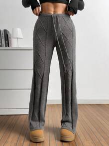 SHEIN EZwear Pantalones de punto casuales de unicolor y estilo sencillo, atuendo de uso diario para mujer