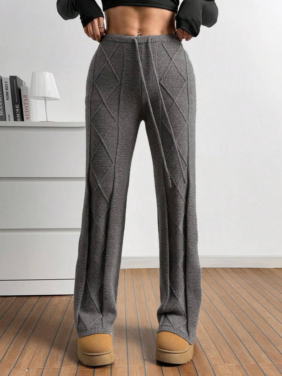 SHEIN EZwear Pantalones de punto casuales de unicolor y estilo sencillo, atuendo de uso diario para mujer