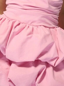 MISSGUIDED Strapless Bubble Hem Mini Party Dress Ruched Bodice Puffball Tiered Skirt Special Occasion Homecoming Dance Wedding Guest Evening - Pink - View 7