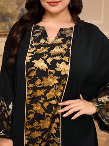 Al Najma Vestido de talla grande elegante con estampado de lámina de oro y parches