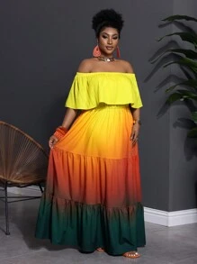 Slaydiva Đầm đi biển in hoa hở vai cỡ lớn - Nhiều màu - Xem 4