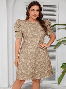 SHEIN Clasi Plus Size Summer Elegant Jacquard Gigot Sleeve Dress