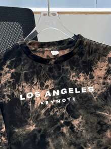 SHEIN 2 Pcs Teen Boy Casual Letter Tie-Dye Print Tshirt And Shorts 2 Pieces Set, Spring Wear; Teen Boys' Clothing; Teen Boy' Jackets, Spring Back To School