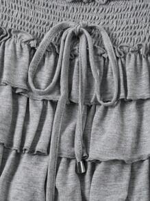 Comfortcana 女士春夏Y2K时尚90年代学院风复古约会之夜音乐节演唱会针织弹力抽绳褶皱荷叶边灰色荷叶边迷你裙