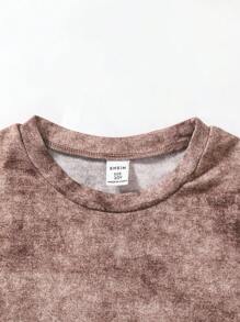 SHEIN Explorewe 2pcs/Set Tween Boy Casual Tie-Dye Short Sleeve T-Shirt Paired With Denim Shorts, Effortless Outfit For Summer - Brown - View 3