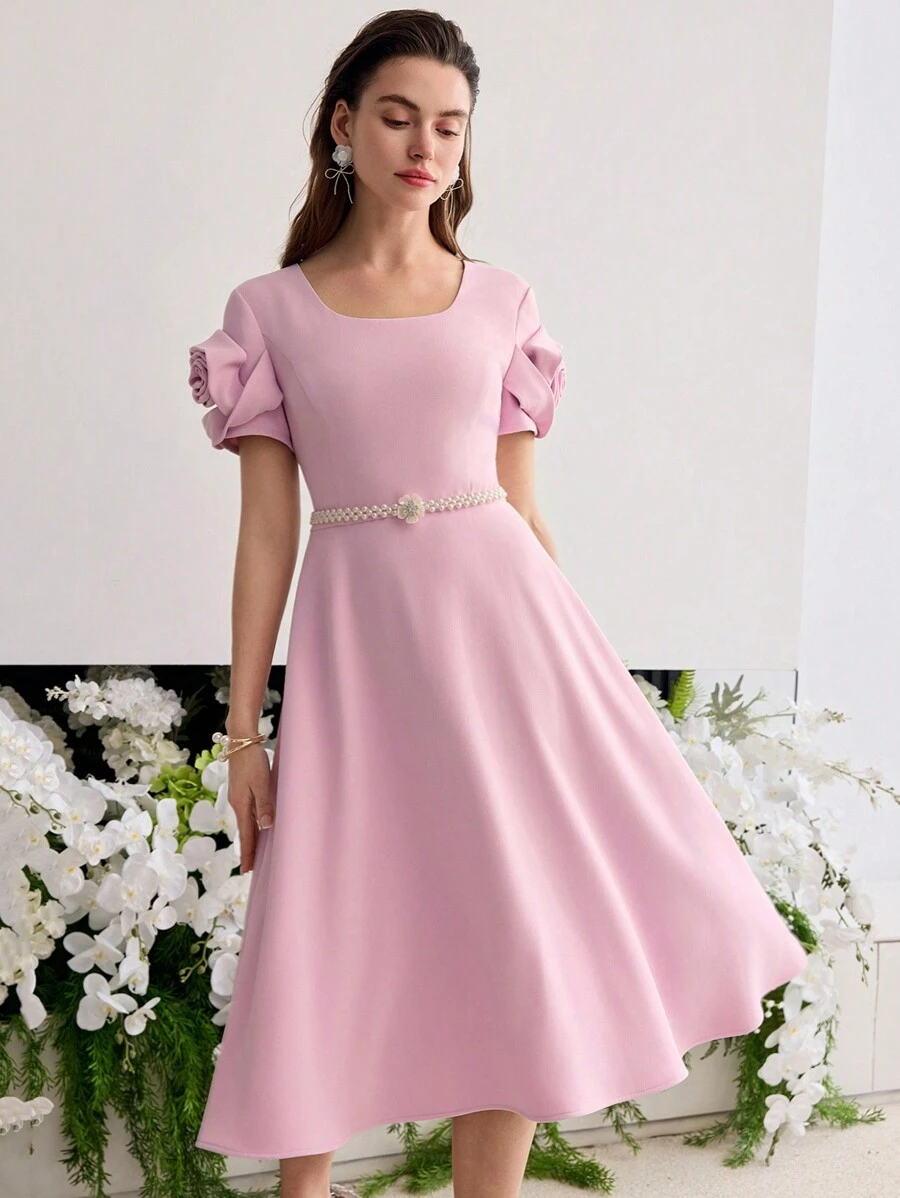 MOTF PREMIUM STEREO FLORAL A LINE DRESS - Pink - View 1