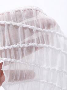 FRIFUL 女式白色短款上衣，纹理面料，前开衩，节日氛围，夏季长袖女式上衣，秋季女装 - 白色 - 查看 7