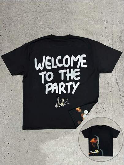 Manfinity Dauomo 男士圆领短袖字母印花简约 T 恤，休闲日常穿着