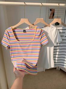 Comfortcana 3Pcs Knit Women Slim Fit Casual Daily Wear T-Shirt,Versatile & Fashionable , Spring / Summer - Multicolor - View 3