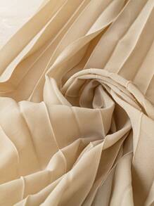 Celure Plus Size Women 2pcs Set: Pleated Solid Color Elegant Spaghetti Strap Camisole And Mini Skirt - Apricot - View 7