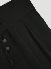 Sweetra Pantalones de talla grande de unicolor, de cintura alta, con pliegues y botones delanteros, de estilo minimalista casual