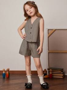 PrepCrw 女童格子裙和上衣套装，春夏