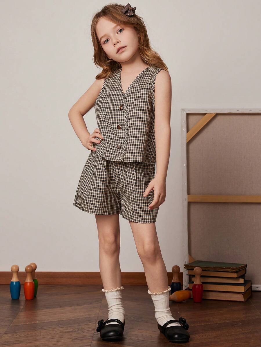 PrepCrw 女童格子裙和上衣套装，春夏