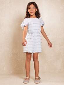 SUMWON Lace Ruffle Playsuit Summer Beach Holiday Romper Flutter Sleeve Kids Party Special Occasion One-Piece Outfit Casual Daytime Girl Wear - Blue - View 5