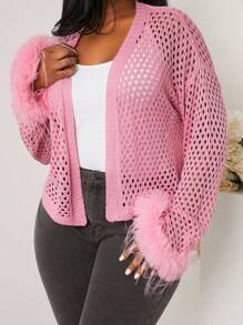 SHEIN SXY Cárdigan de punto holgado con diseño calado de unicolor en talla grande