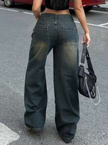 Jeans boyfriend a vita alta dritti e morbidi con effetto vintage per donne