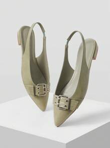 MOTF PREMIUM POINTED TOE BUCKLE DETAIL COMFORTABLE FLAT SHOES FOR WOMEN - Olive Green - View 9