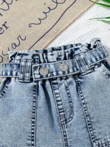 Denimly Young Girls Casual Urban Preppy Cute Denim Ruched Waist Shorts With Adjustable Belt