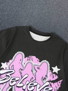 Manfinity EMRG Men's Casual Graphic Letter Print Short Sleeve T-Shirt And Shorts Set