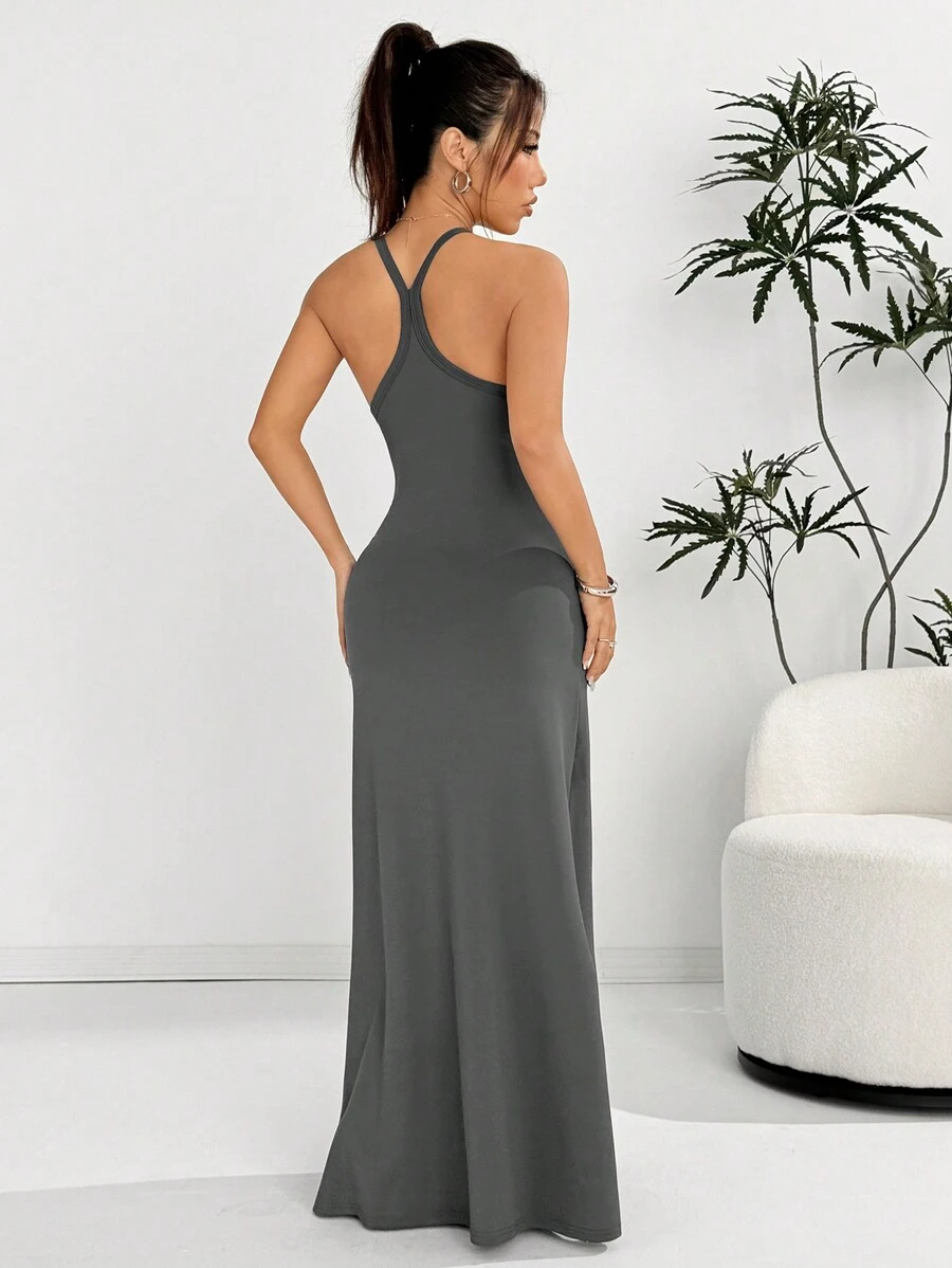 SHEIN EZwear 女士休闲无袖露背修身长裙 - 深灰色 - 查看 1