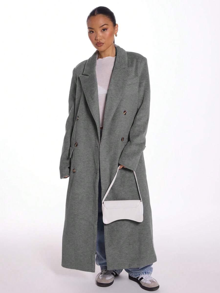 MUSERA Abrigo grande y sobrecrecido con acabado cepillado - Gris - Ver 1