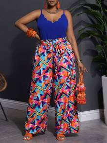 Slaydiva 大码女式扎染拼布阔腿连体裤