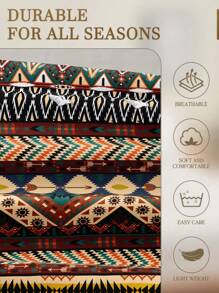 1Pc Boho Geometric Pattern Fitted Sheet, Mattress Protector, Love Valentine's Day Mattress Cover For Bed, Bed Sheet, Soft And Breathable, For All Size Bed -Twin, Full, King, Queen Size Sheet Deep Pocket Home Textile. Back School Season, Dormitory Beds - Multicolor - View 5