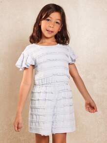 SUMWON Lace Ruffle Playsuit Summer Beach Holiday Romper Flutter Sleeve Kids Party Special Occasion One-Piece Outfit Casual Daytime Girl Wear - Blue - View 3