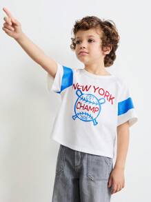 SHEIN 年轻男孩字母图案圆领短袖休闲 T 恤 - 彩色 - 查看 5