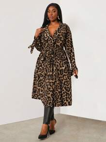 SHEIN SXY Damen Große Größen Leoprint Langarm Mode Trenchcoat