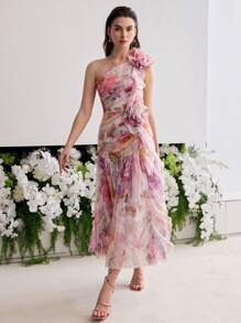 MOTF PREMIUM STEREO FLORAL GATHERED DRESS - Multicolor - View 4