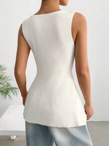 SHEIN EZwear Women Single Breasted Sleeveless Knit Top - White - View 2