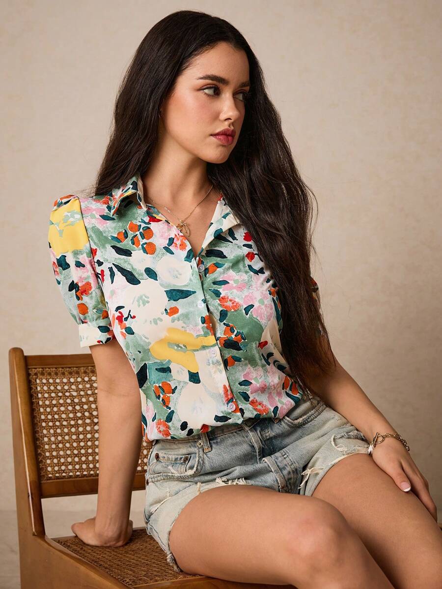 Poéselle 花卉印花泡泡袖衬衫 Bridgerton