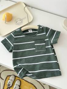 SHEIN Vintaside Kids 3 pièces Ensemble de Top rayé unisexe pour bébé garçon, noir, gris et vert olive - Couleurs assorties convenant à toutes les occasions en été. Vêtements de bébé garçon, hauts pour bébés garçons, vêtements pour garçons, vêtements de bébé garçon, hauts pour bébés garçons