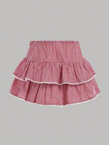 Girlism Teen Girl Spring/Summer Holiday U-Neck Ruffle Ruffle Bow Top & Plaid Ruffle Shirt With Ruffle Hem Skirt /Clothes Teen Two Pieces Outfits / Outfits For Girls Summer/ Skirt Sets For Teens/ Girl Outfit Young Girls Sets