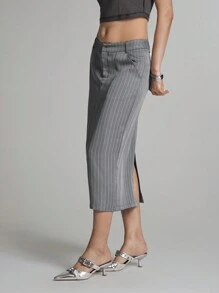 Easelle Falda recta de mujer con rayas tejidas en gris, casual y de moda para uso diario