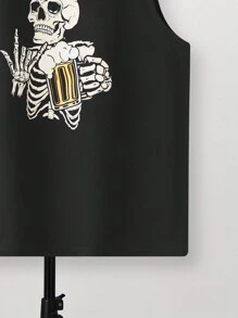 SHEIN 1 Pc Teen Boy Skeleton Graphic Printed Sleeveless Tank Top With Size Code, For Vacation Spring Wear; Teen Boys' Clothing; Teen Boy' Jackets, Spring Back To School