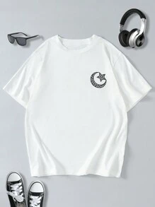 SHEIN Explorewe 1 件青少年男孩白色休闲 T 恤，宽松舒适