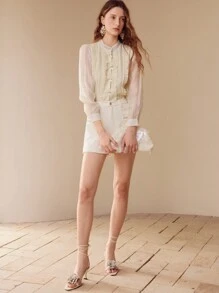 MOTF PREMIUM LIGHTWEIGHT RUFFLE TRIM BLOUSE - Apricot - View 5
