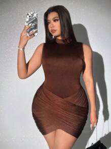 Viva Relle Plus Size Sleeveless Solid Color Casual Daily Dress, Minimalist And Fashionable