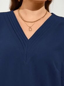 SHEIN LUNE Camisa de color liso informal de talla grande, simple y elegante para uso diario - Azul Marino - Ver 3
