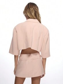 MISSGUIDED 不对称裹身迷你裙套装商务休闲两件套办公室装春夏珍珠纽扣细节短款西装外套套装时尚职业工作服 - 淺粉色 - 查看 2