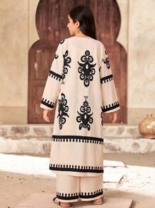 SHEIN 2pcs/Set Tween Girl Loose Casual Pattern Front-Opening Top & Pants Set - White - View 3