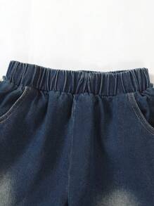 SHEIN Explorewe 2pcs/Set Tween Boy Casual Tie-Dye Short Sleeve T-Shirt Paired With Denim Shorts, Effortless Outfit For Summer - Brown - View 6