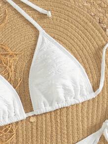 SHEIN Swim 游泳夏季海滩度假服装女士提花比基尼套装 - 白色 - 查看 3