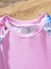 SHEIN Baby Girl Tropical Print Patchwork Swimwear Set - Pink - View 6