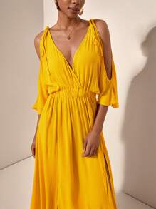 Zivah Beach/Boho/ Women Sexy Rave/Easter Outfit Women/Old Money Style Women/Country Concert Outfit/Going Out Outfits/Fairycore/Festival High Slit Dress - Yellow - View 5