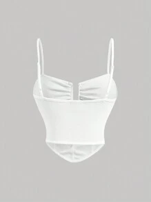 SHEIN MOD Solid Hanky Hem Corset Structure Cami Top - White - View 2