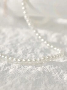 Faux Pearl Decor Beaded Necklace & Bracelet Winter Gifts - White - View 3